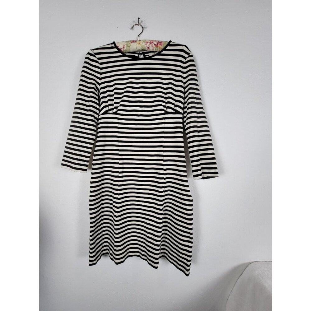 Kate Spade Womens Black & White Striped 3/4 Sleeve Shift Dress Stretch Casual